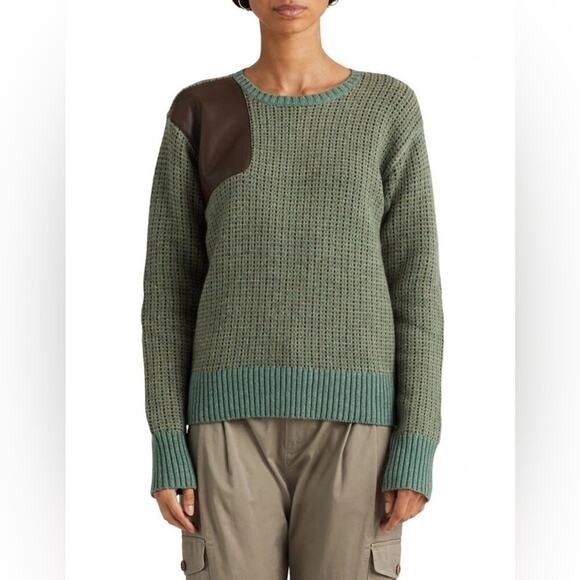 Lauren Ralph Lauren Faux Leather Trim Wool Blend Sweater - Picture 1 of 12